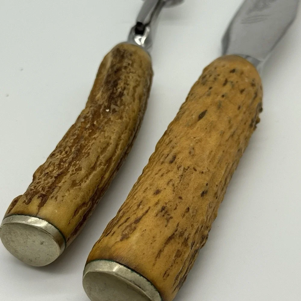 W.R. Humphreys & Co Antler Handle 2pc Carving Set Knife & Fork Sheffield England